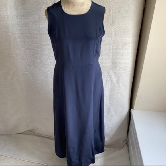 Vintage 100% Silk 14 Simple Maxi Long Dress Black - Picture 5 of 7